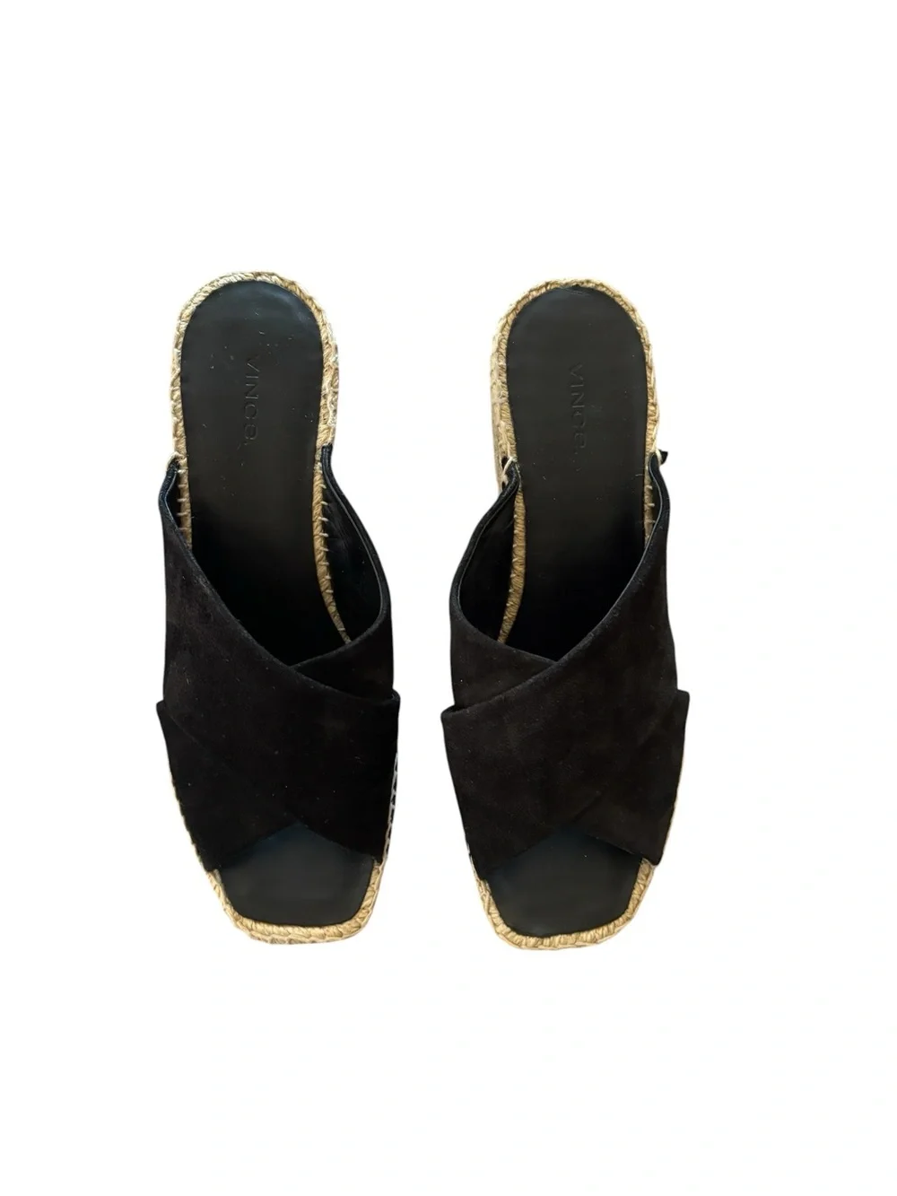 Vince Gaelan Coastal Suede Espadrille Wedges Black Leather Women’s Size 8M